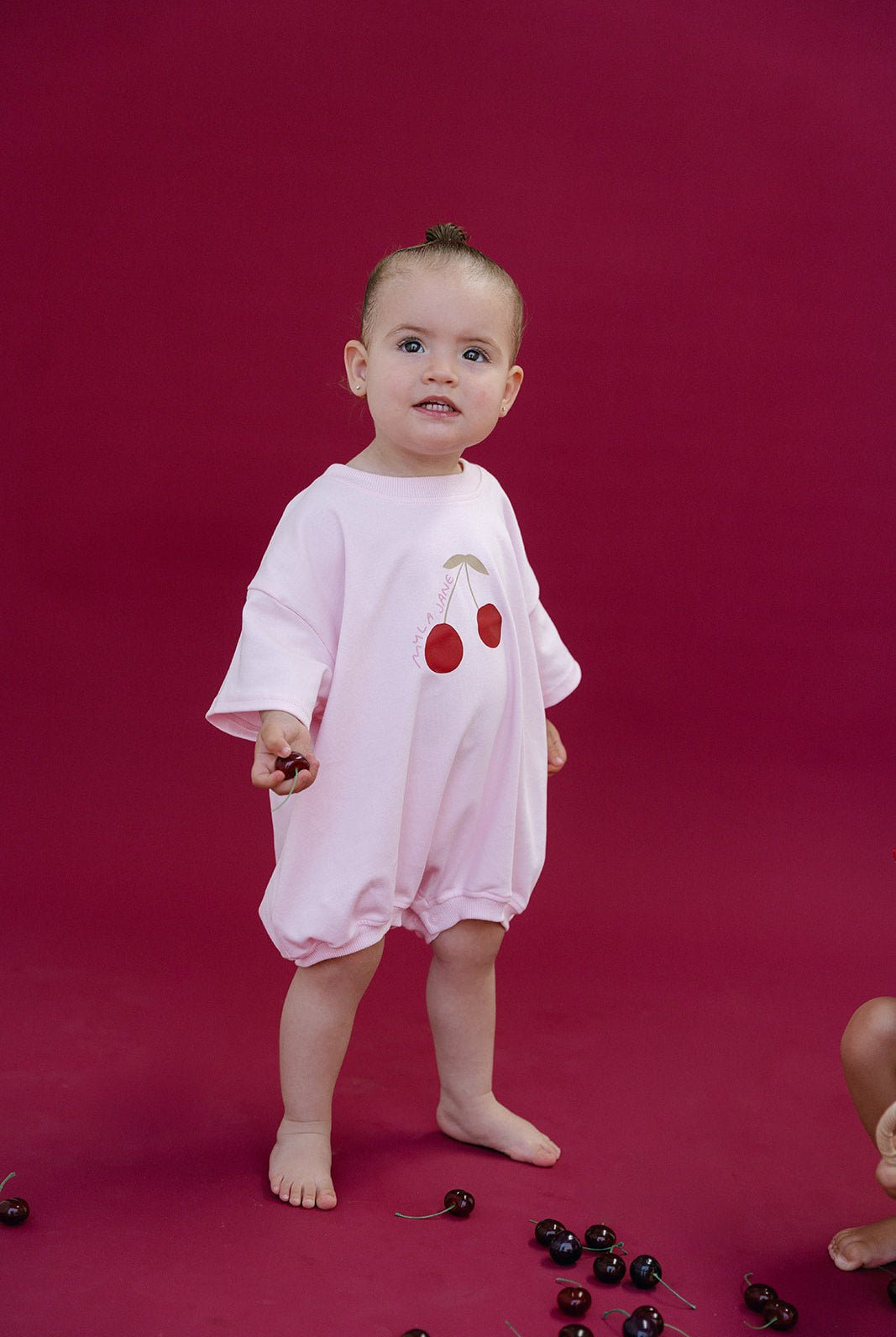 Cherries T-Shirt Romper - Baby Pink - MYLA JANE