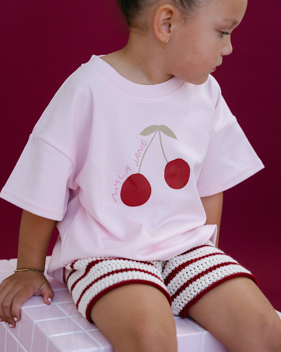 Cherries Tee - Baby Pink - MYLA JANE