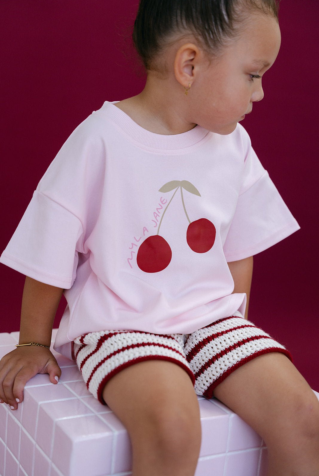 Cherries Tee - Baby Pink - MYLA JANE