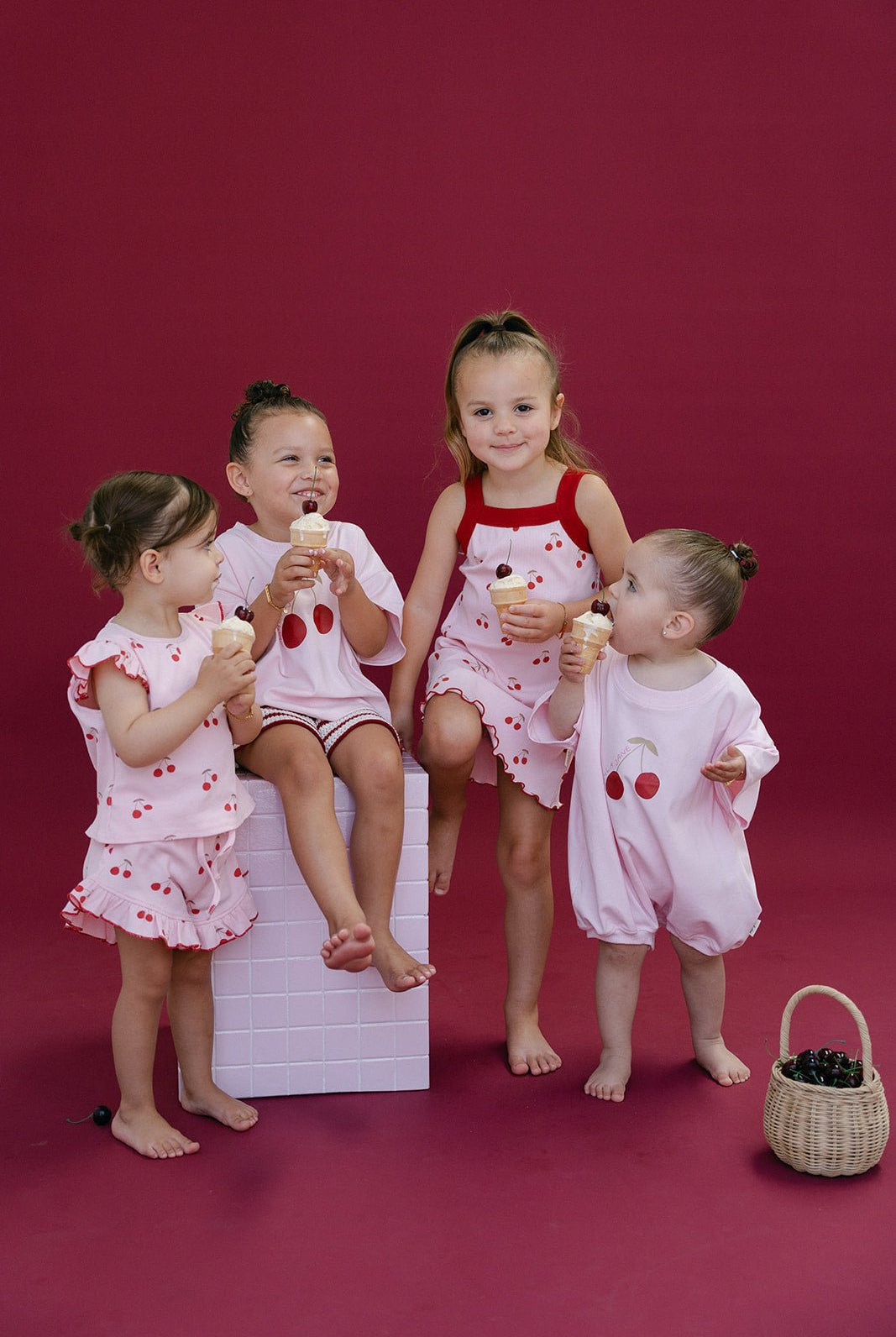 Cherries T-Shirt Romper - Baby Pink - MYLA JANE