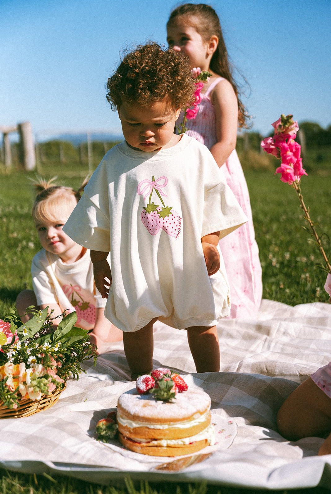 Berry Bow T-Shirt Romper - Cream - MYLA JANE