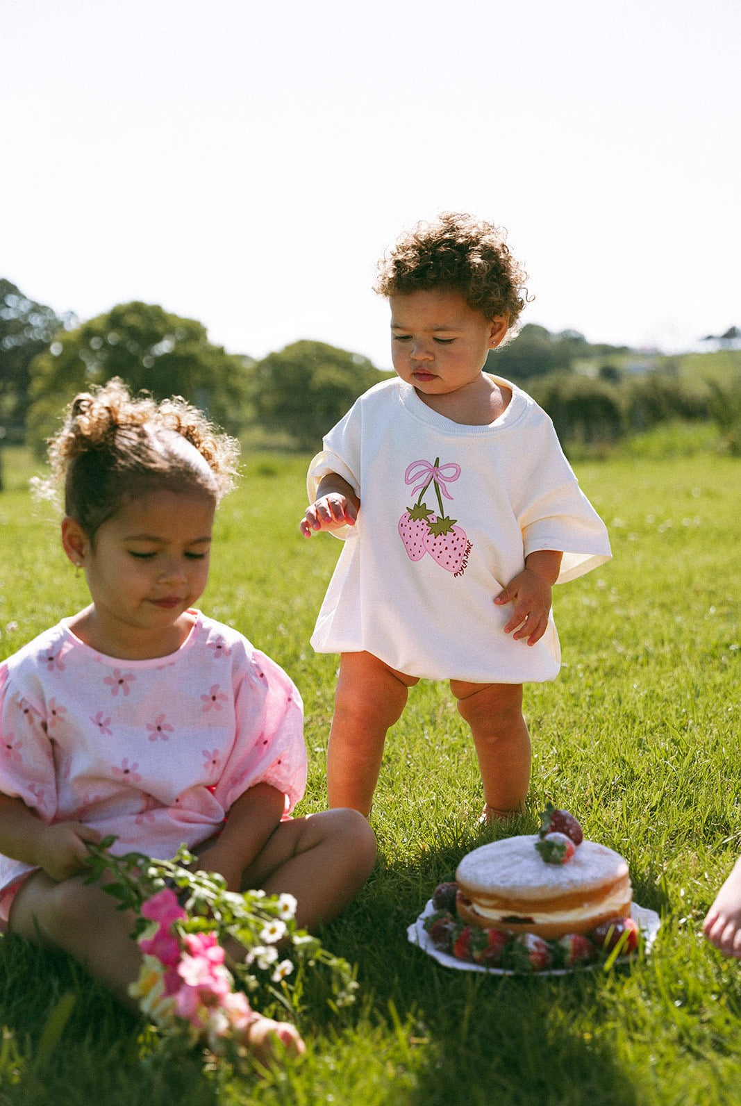 Berry Bow T-Shirt Romper - Cream - MYLA JANE
