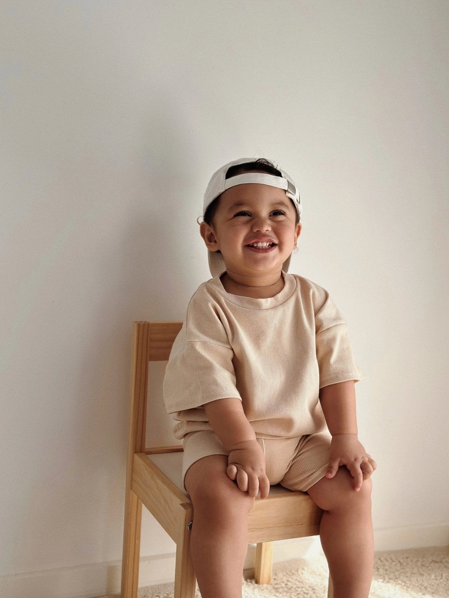 Everyday Ribbed Tee & Bike Shorts - Sand - MYLA JANE