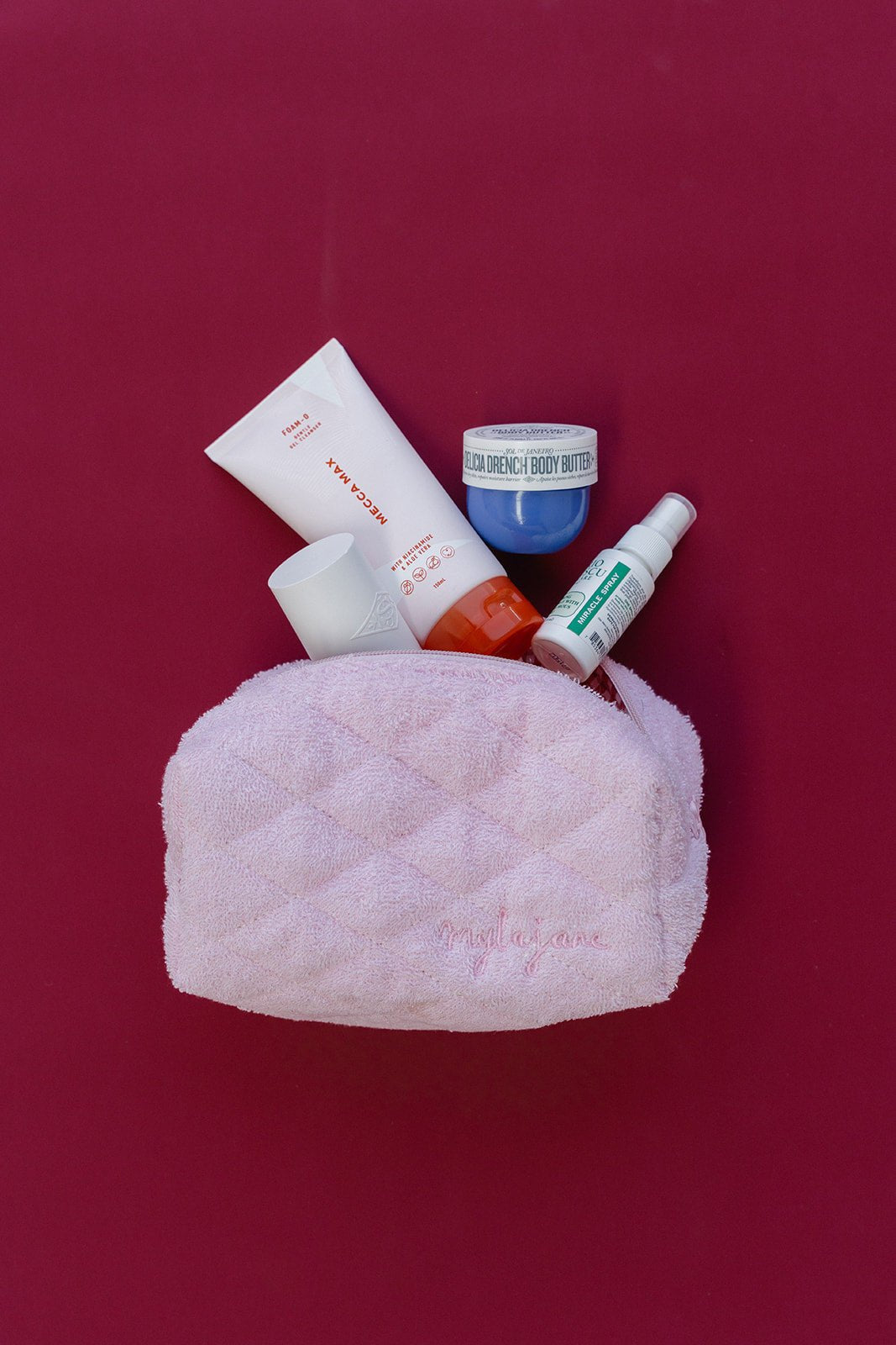 Pink Terry/Cherry Gingham Cosmetic Bag - MYLA JANE