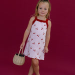 Cherries Rib Dress - Baby Pink/Red - MYLA JANE