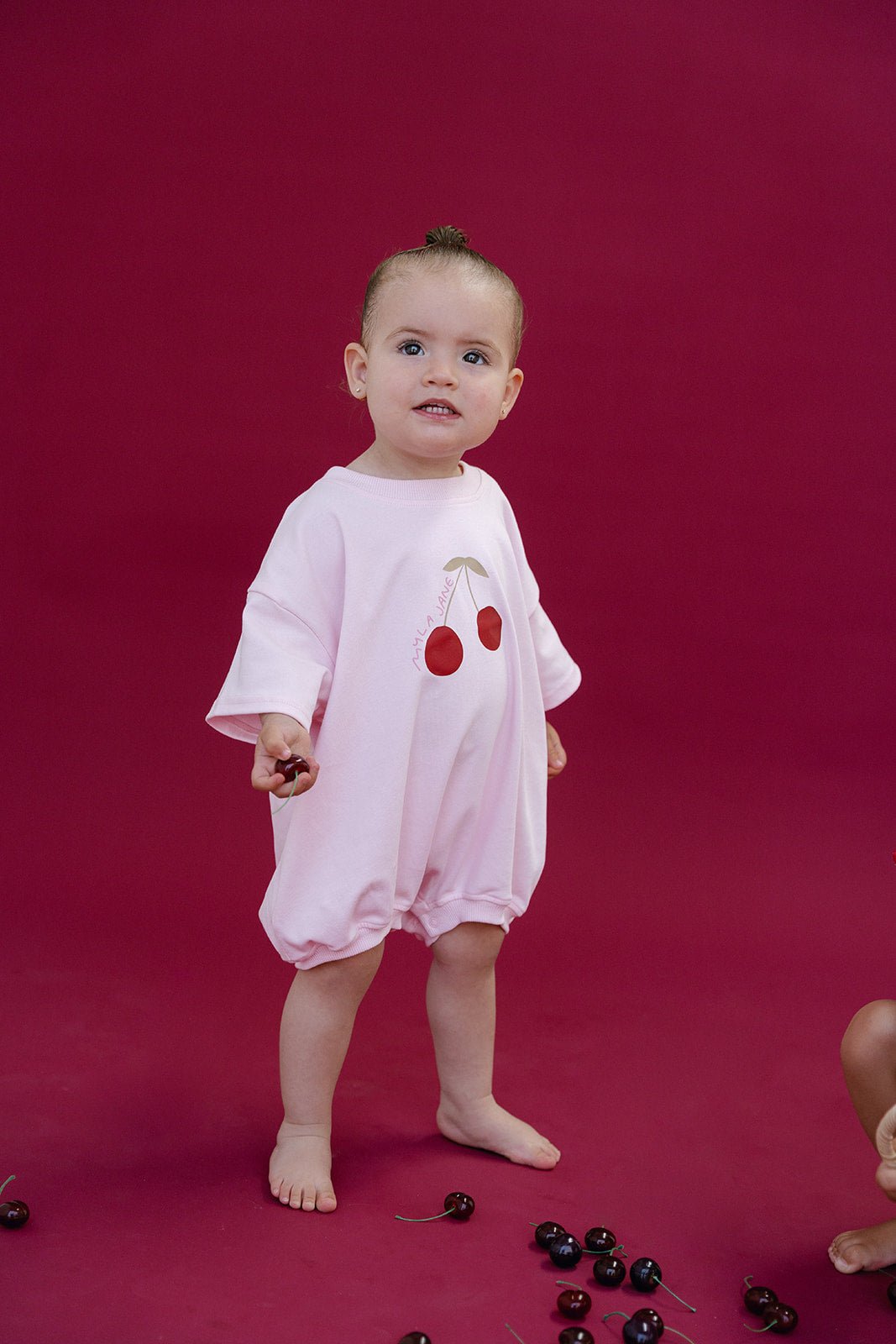 Cherries T-Shirt Romper - Baby Pink - MYLA JANE