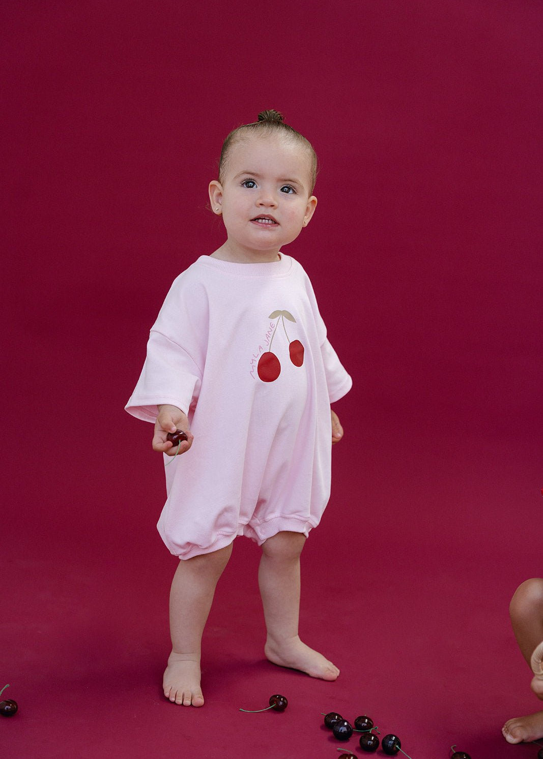 Cherries T-Shirt Romper - Baby Pink - MYLA JANE