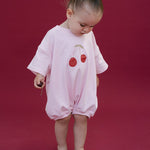 Cherries T-Shirt Romper - Baby Pink - MYLA JANE