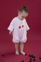 Cherries T-Shirt Romper - Baby Pink - MYLA JANE