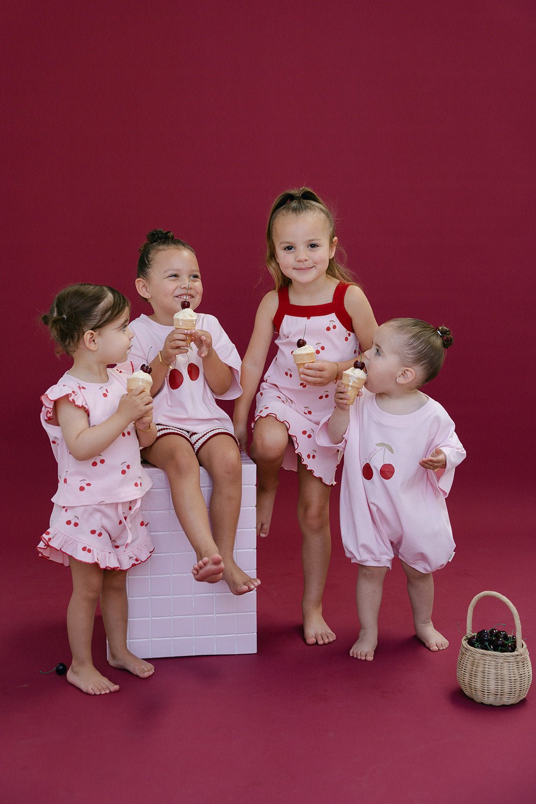 Cherries T-Shirt Romper - Baby Pink - MYLA JANE