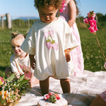 Berry Bow T-Shirt Romper - Cream - MYLA JANE