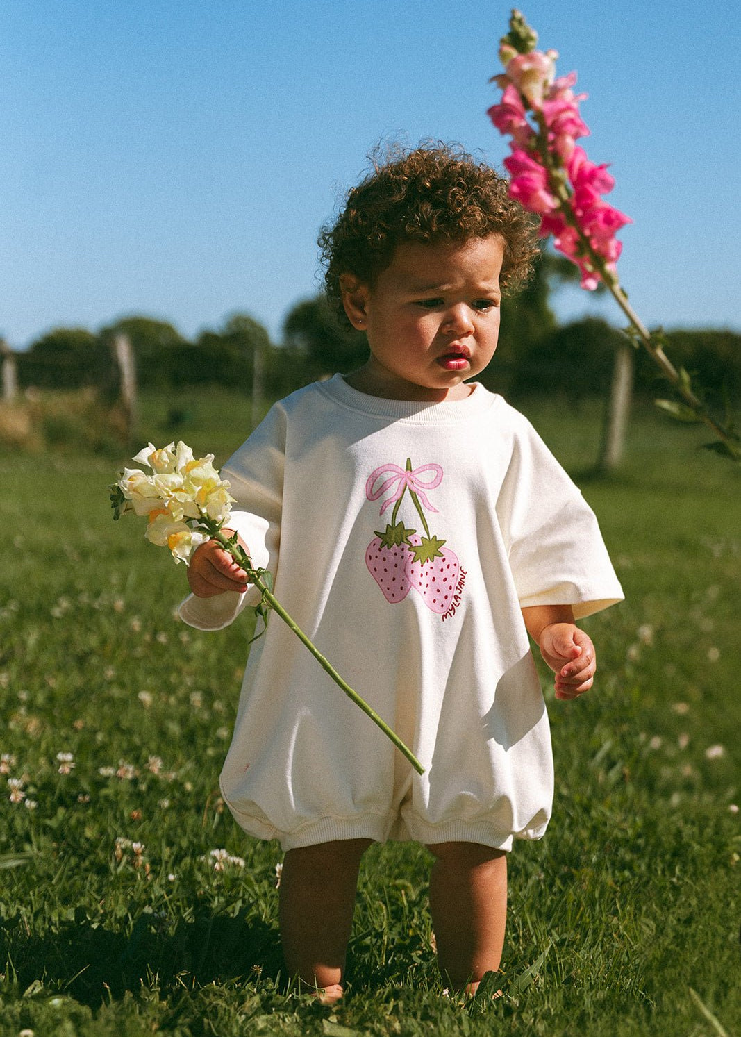 Berry Bow T-Shirt Romper - Cream - MYLA JANE