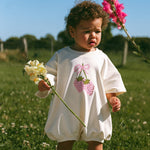 Berry Bow T-Shirt Romper - Cream - MYLA JANE