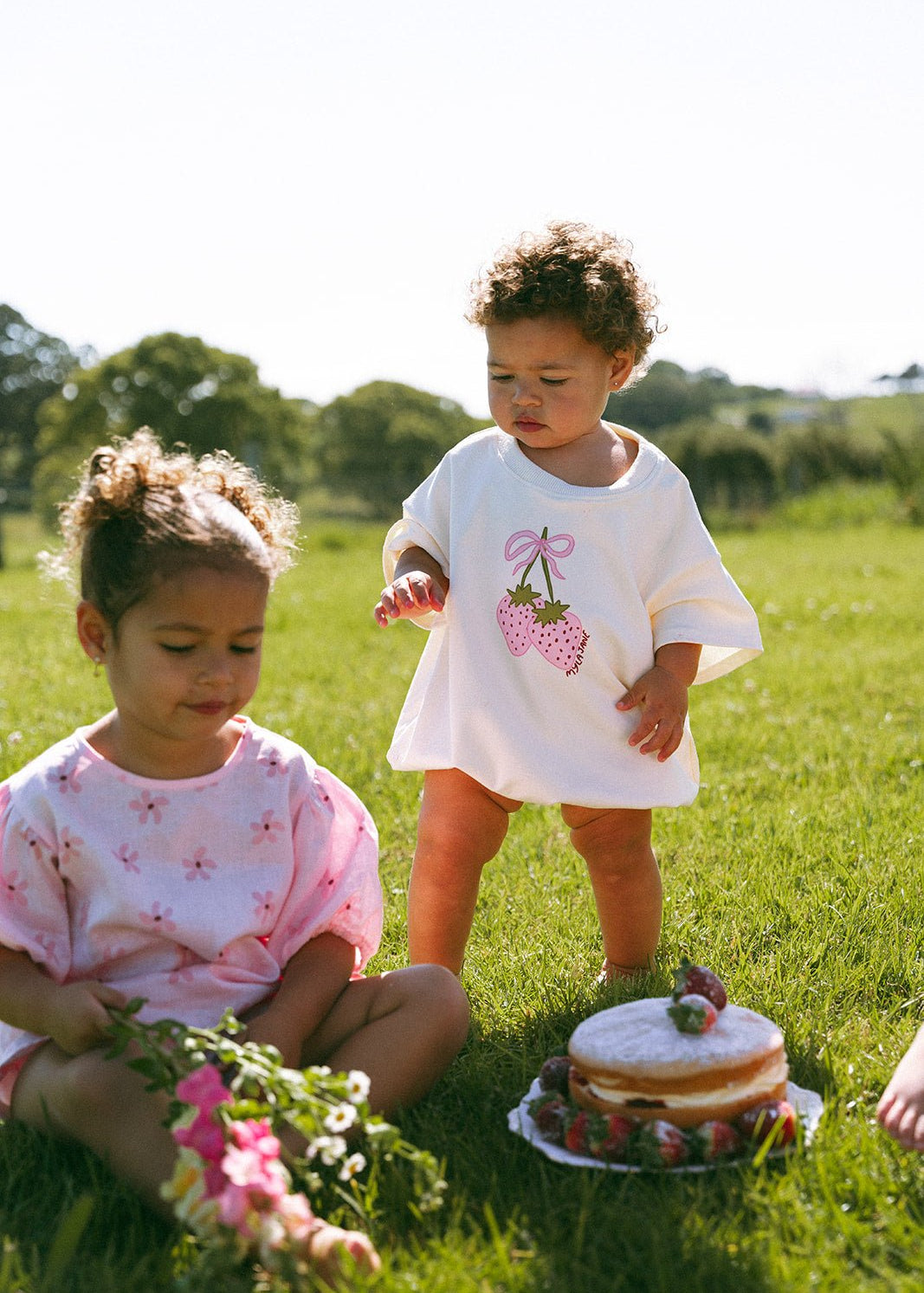 Berry Bow T-Shirt Romper - Cream - MYLA JANE