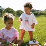 Berry Bow T-Shirt Romper - Cream - MYLA JANE