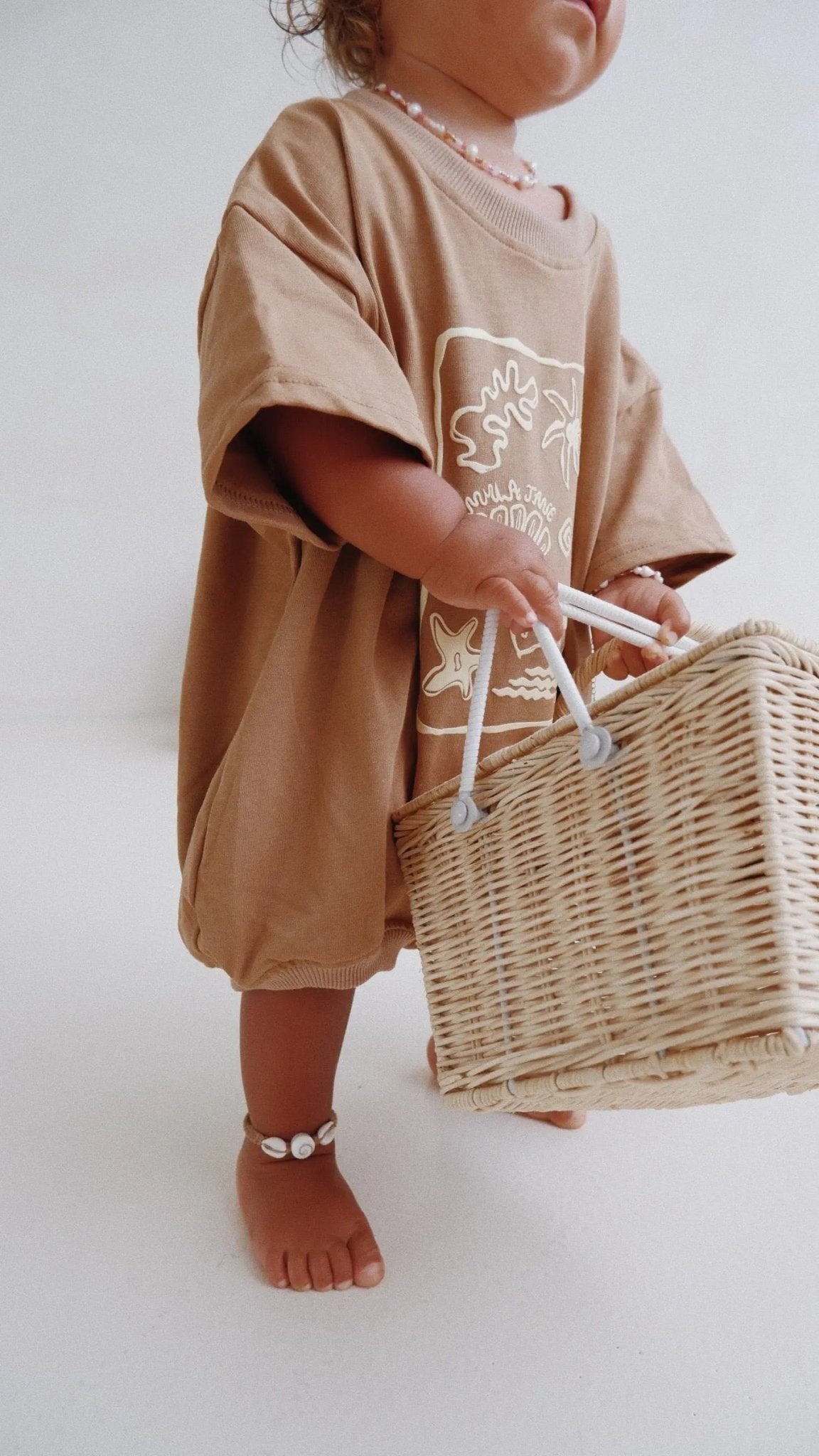 Seashell T-Shirt Romper - Chocolate/Cream - MYLA JANE