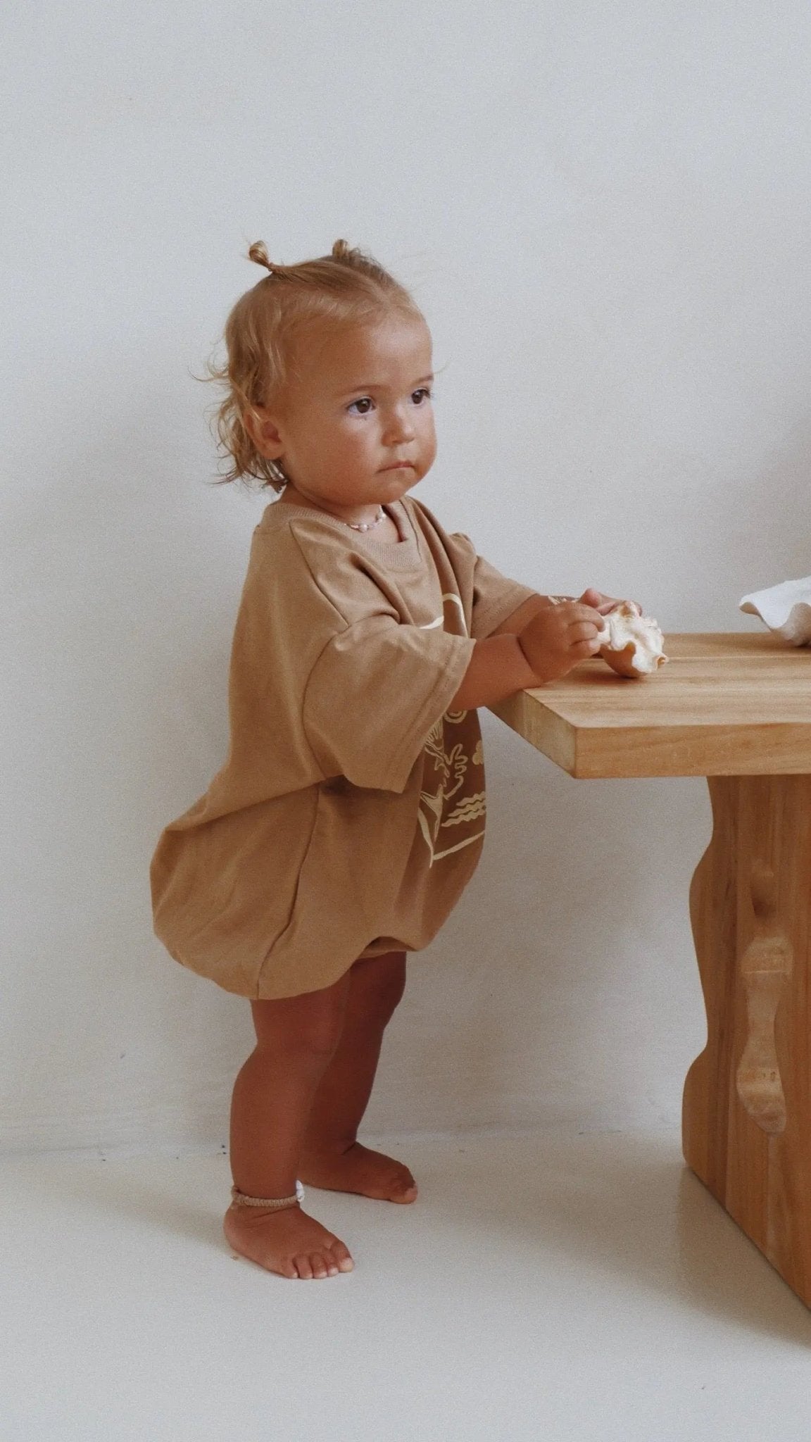 Seashell T-Shirt Romper - Chocolate/Cream - MYLA JANE